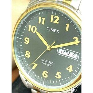Timex Men's Watch T26481 Quartz 35mm Gray Dial Indiglo Two Tone Stretched Band